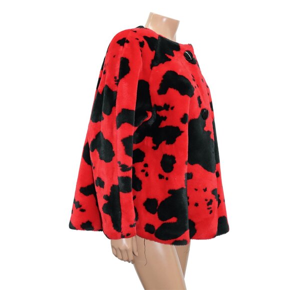 LUXE Y2K Le Chateau Red Black Faux Fur Printed Statement Coat S - Picture 4 of 6